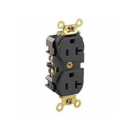 Leviton Straight Blade Receptacle, 5-20R, 20 A, 125V AC, 2 Pole, 3 Wire, Flush Mount, Single, Black 5362-E