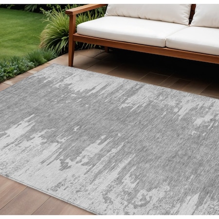 Homeroots 8' X 10' Silver Gray And Ivory Abstract Washable Indoor Outdoor Area Rug 582443