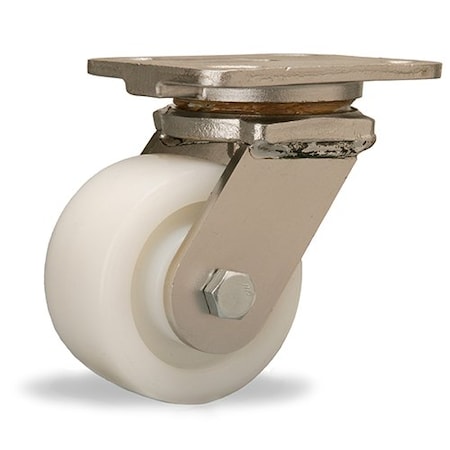 Hamilton Stainless Steel Workhorse Swivel Caster, 4" x 2" White Nylon Wheel, 1/2" Sealed Precision Ball Bearing S-WHS-4WNSB-SFB
