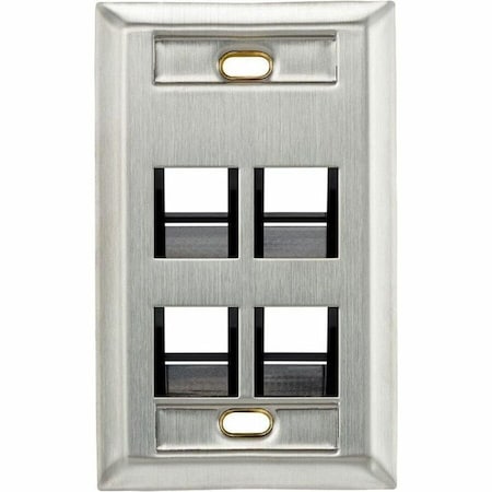 Leviton 4-Port Wallplate Angled, 1-Gang W/Designation Window, Quickport Ss 43081-1L4