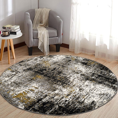 World Rug Gallery Adare Contemporary Abstract Area Rug 8 ft Round Yellow 977YELLOW8RND