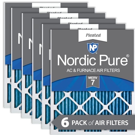 Nordic Pure 20x20x1 Pleated Air Filter, High Capacity, Electrostatically Charged Synthetic Media, MERV 7, 6 PK 20x20x1M7-6