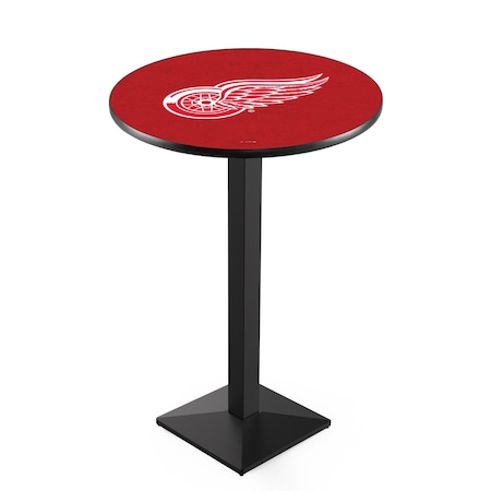 Holland Bar Stool Co 42" Blk Wrinkle Detroit Red Wings Pub Table, 36" dia. Top L217B4236DetRed
