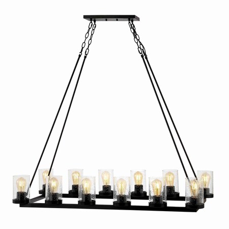 Jonathan Y Coronet 45.5" 12-Light Seeded Glass/Iron Rustic Farmhouse Rectangular LED Candelier, Oil Rubbed Bronz JYL7555A