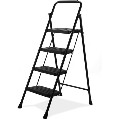 Edendirect Step Stools, 4 Steps, 500 lb Load Capacity, 57 in Overall Height, Steel, Black IR-730849680827