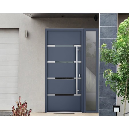 Vdomdoors Front Exterior Prehung Steel Door, Deux 1105 Gray Graphite, W36+14" x H80", Left-hand Outswing DEUX1105EXD-GRE-W36+14xH80-LH-O