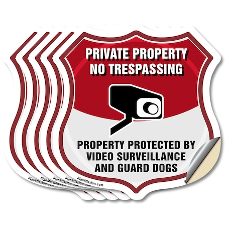 Signmission Private Property Shield Sign No Trespass, 6 inch X 6 inch, Vinyl Decal, 5PK SHI-D-5PACK-6-443
