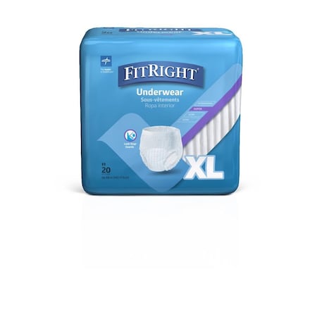 Medline FitRight Super Protective Underwear, Size XL, for Waist Size 56in-68in, 80PK FIT33600A