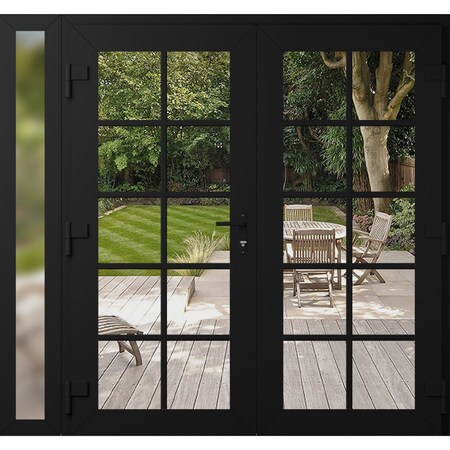 Vdomdoors Front Exterior Prehung Metal-Plastic Double Doors Clear Glass / MANUX 8100 Matte Black / Office Com MANUX8100DEXD-BLK-W72+12xH80-RH-I