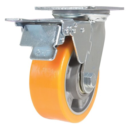 Vestil Polyurethane Swivel With Total Brake Caster 5 In. Diameter x 2 In. Width 990 lb Orange/Gray CST-VE-5X2PUA-SWTB
