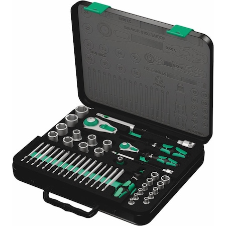 Wera 8100 SA/SC 2 Zyklop Speed Ratchet Set, 1/4 in drive and 1/2 in drive, metric, 43 pieces 5160785001
