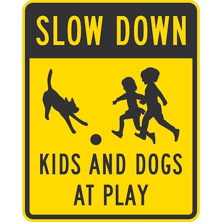 Lyle Slow Down Kids and Dogs At Play, 24x30, Non-Reflective, Yellow G-14211-NA_24x30