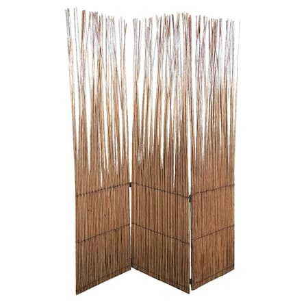 Homeroots 69" Brown Wood and Metal Folding Three Panel Screen Room Divider 348672
