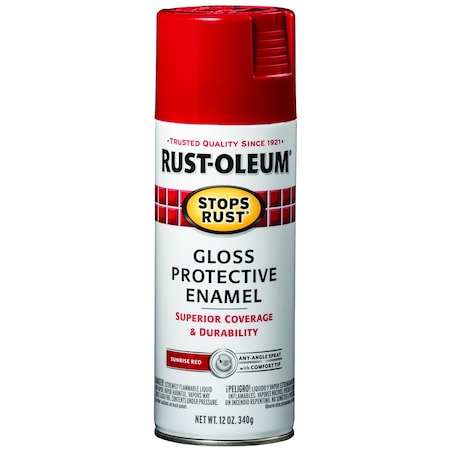 Rust-Oleum Spray Paint, Sunrise Red, Gloss, Solvent, 12 oz. 7762830