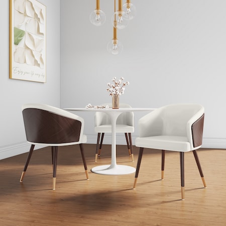 Manhattan Comfort Reeva Dining Chair in Leatherette with Beech Wood Back & Solid Wood Legs in Walnut & Cream, 2PK 2-DC082-CR