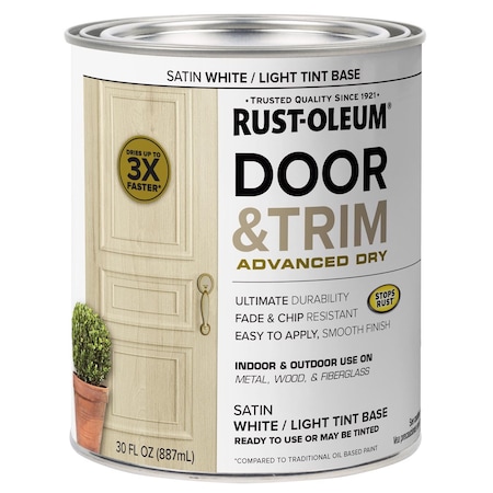 Rust-Oleum Stops Rust Satin White Tint Base Door Paint Exterior and Interior 1 qt 369389
