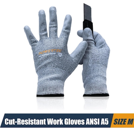 Powertec Cut-Resistant Work Gloves ANSI A5, Size M, Touchscreen-Compatible, Oil-Resistant Grip, 1 Pair 72375