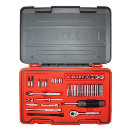 Proto 1/4 in Drive Socket Set SAE 37 Pieces 3/16 in to 3/8 in , Chrome J47137S