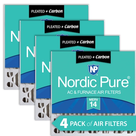 Nordic Pure 20x20x5 Plus Carbon Pleated Air Filter, High Capacity, MERV 14, 4 PK 20x20x5HM14+C-4