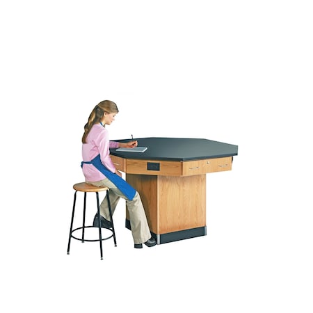 Diversified Spaces Octagon Workstation, Oak, Wood Frame, 56 in W, Black/Red 1516KF