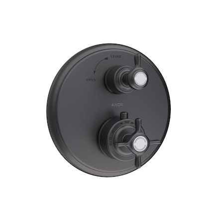 Axor Montreux Thermostatic Trim with Volume Control- Cross-Handle in Brushed Black Chrome 16817341