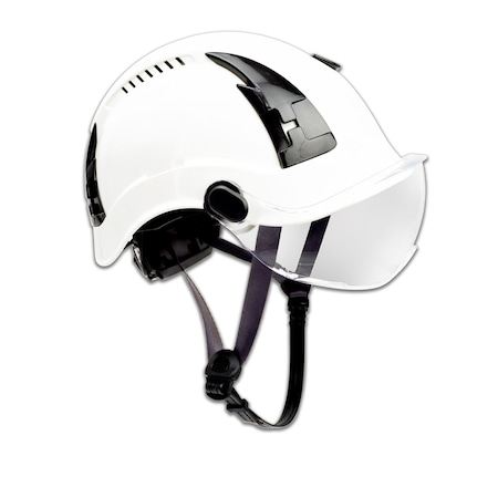 Malta Dynamics SafetyHelmet w/Clear Visor, Acrylonitrile Butadiene Styrene (ABS), Ratchet, White HTW2001