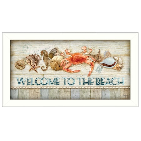Homeroots Welcome to the Beach White Framed Print Wall Art 405461