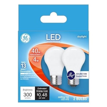 Ge Industrial Solutions LED Bulb, General Purpose, 300 Lumens, 4 W, A15 Lamp, E26 Lamp Base, Dimmable, Frosted, 2PK 28392