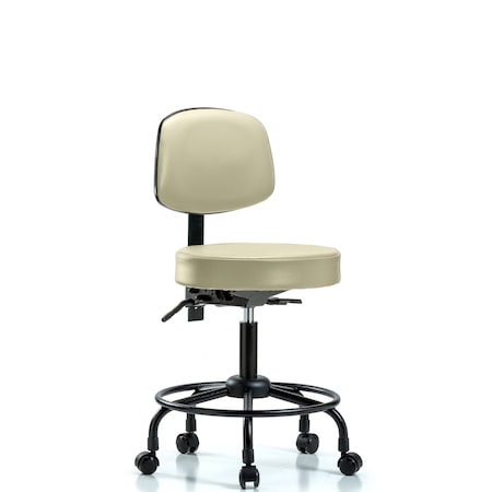 Blue Ridge Ergonomics Desk Stool, Vinyl, Bk, RT, Casters, Wht BR-VDHST-RT-T0-RC-8501