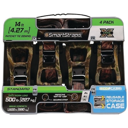 Smartstrap TieDown, 1 in W, 14 ft L, Polyester, 500 lb, SHook End Fitting, Steel End Fitting 1958