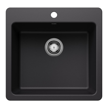 Blanco Liven SILGRANIT 21in Single Bowl Dual Mount Kitchen Sink - Coal Black 443226