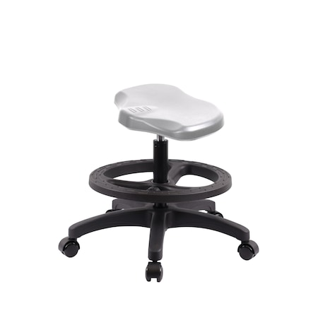 Blue Ridge Ergonomics Polyurethane Ray Stool - Medium Bench Height with Black Foot Ring & Casters in Gray Polyurethane PRPMBSL-RG-BF-RC-GRY