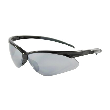 Bouton Optical Semi-Rimless Safety Glasses with Black Frame, Silver Mirror Lens and Anti-Scratch Coating 250-28-0006