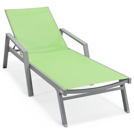 Leisuremod Marlin Patio Chaise Lounge Chair with Armrests in Grey Aluminum Frame, Green MLAGR-77G