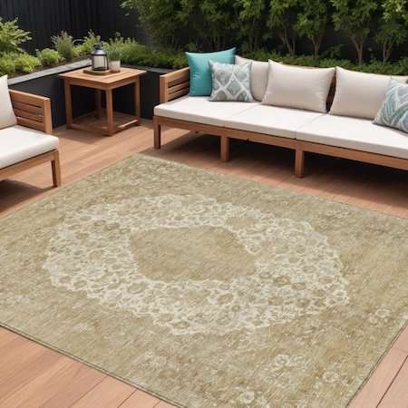 Homeroots 10' X 14' Ivory And Beige Medallion Washable Indoor Outdoor Area Rug 616471