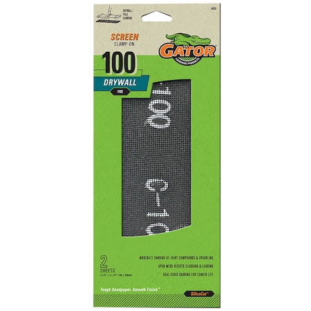 Gator Finishing SilicaCut Drywall Clamp-On Sanding Screens, 100 Grit, Fine, 2PK 4008