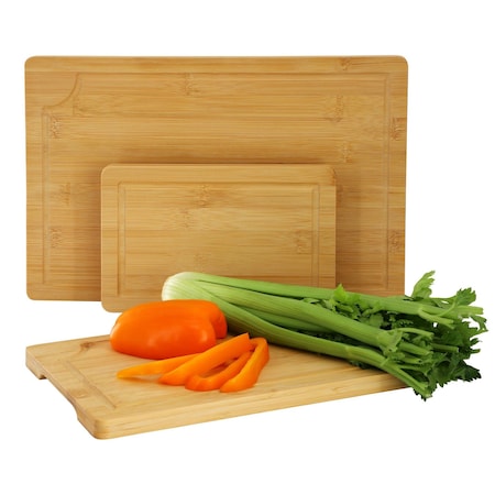 Megachef 3 Piece 9 Inch, 12 Inch, and 15 Inch Bamboo Wood Cutting Board Set with Juice Grooves 750123374M