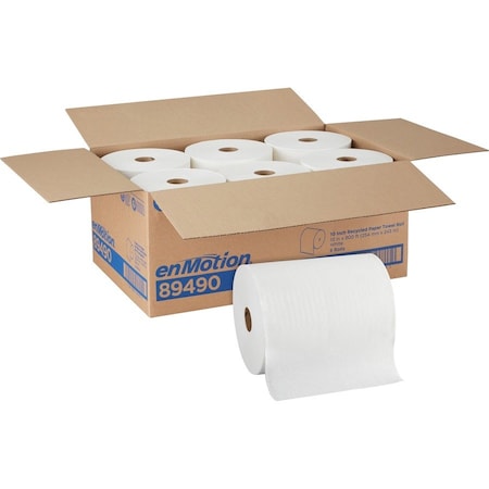 Enmotion Paper Towel Rolls, 10in x 800ft, 40% Recycled, White, Pack Of 6 Rolls, 1 Ply, 10in W x 800, 6PK 89490
