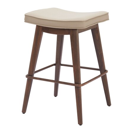 Homeroots Set of Two 27" Beige and Walnut Faux Leather and Steel Backless Counter Height Bar Chairs, 2PK 564991