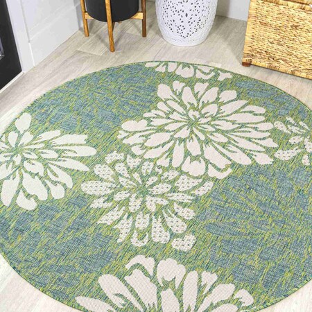 Jonathan Y Zinnia Modern Floral Textured Weave Cream/Green 4 ft Round Indoor/Outdoor Area Rug SMB110D-4R