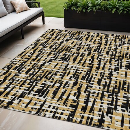 Homeroots 5' X 8' Black Gold And Ivory Abstract Washable Indoor Outdoor Area Rug 602546