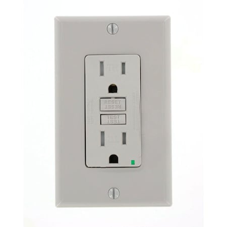 Leviton Self-Test GFCI Receptacle, Tamper Resistant Duplex, 15 Amp, 125 Volt, 5-15R NEMA GFTR1-GY