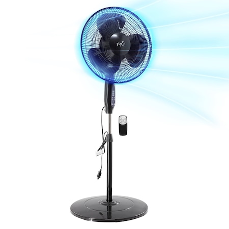 Vie Air 16 Inch 3 Speed Oscillating Stand Fan with Remote Control in Black VA-16STF-BK