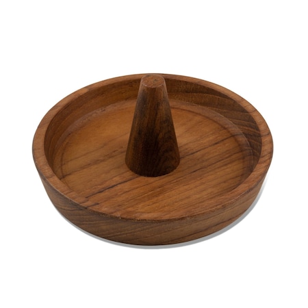 Homeroots Traditional Solid Teak Ring Cone Jewelry Dish 475866