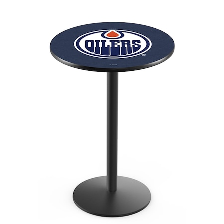 Holland Bar Stool Co 36" Blk Wrinkle Edmonton Oilers Pub Table, 36" dia. Top L214B3636EdmOil