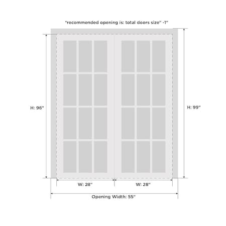 Sartodoors Closet Bypass Interior Door, 56" x 96", White QUADRO4115DBD-WS-5696