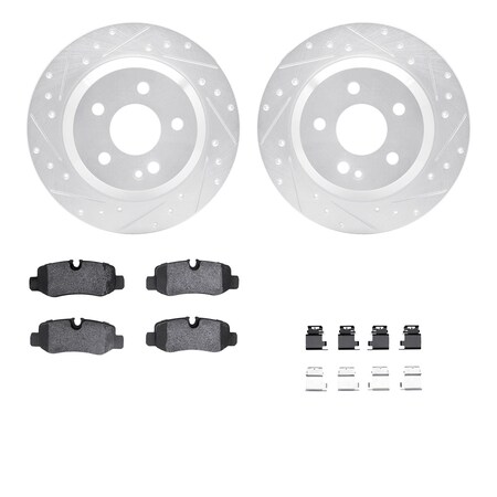 Dynamic Friction Co DFC Rotors-Drilled & Slotted-Silver w/ EURO 5000 Ceramic Brake Pads Incl Hdw 7612-63092