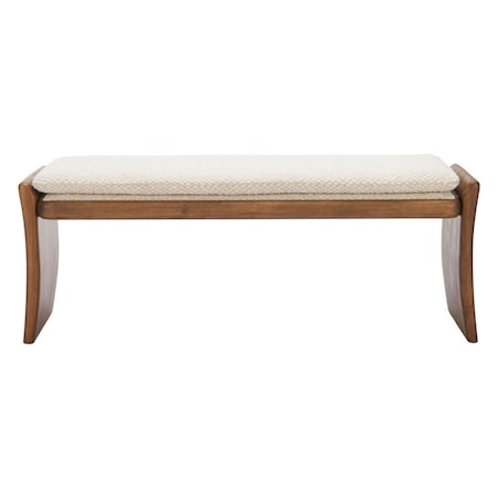 Homeroots 48in Beige and Brown Fabric and Solid Wood Upholstered Bench 668860