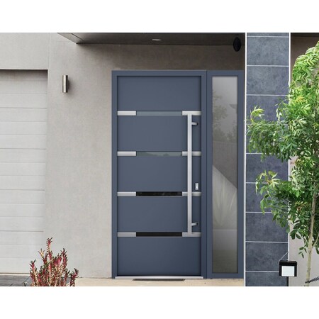 Vdomdoors Steel Door Deux 1105 Gray Graphite Sidelight Exterior Window Stainless Inserts Single Modern Painte DEUX1105EXD-GRE-W36+16 x H80-Left-hand Inswing