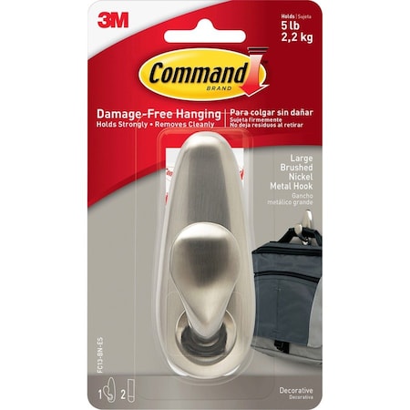 3M Command 4-1/8 in. L Brushed Nickel Metal Large Hook 5 lb. cap. 1 pk FC13-BN-ES